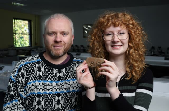 Professor Gordon Noble, who has been co-leading the excavation, pictured with student Jodie Allan (University of Aberdeen/PA)