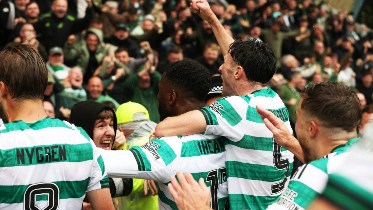 KILMARNOCK, SCOTLAND - SEPTEMBER 14: Celtic’s Kelechi Iheanacho celebrates after scoring to make it 2-1 during a William Hill Premiership match between Kilmarnock and Celtic at the BBSP Stadium Rugby Park, on September 14, 2025, in Kilmarnock, Scotland. (Photo by Craig Williamson / SNS Group)