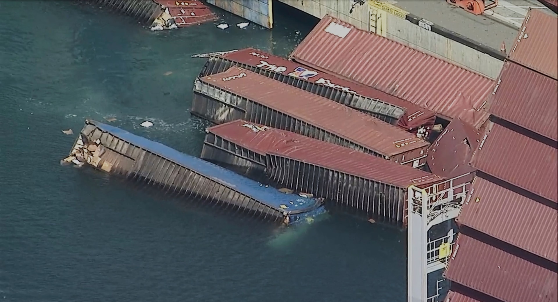 The containers toppled off a cargo ship at the Port of Long Beach