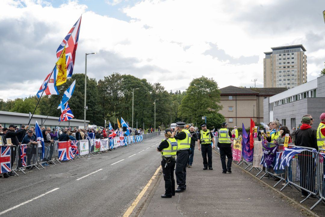 Protest and counter-protest takes place outside Cladhan Hotel in Falkirk housing asylum seekers