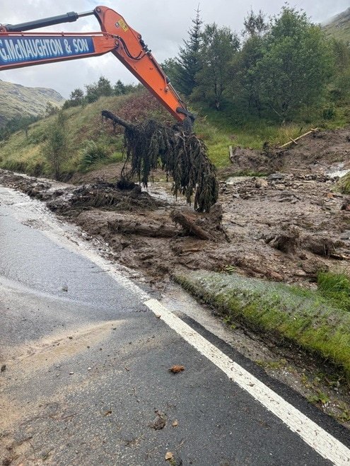 Debris left by landslide on the A83 Rest and Be Thankful, on September 1, 2025.