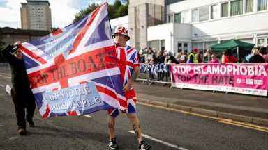 Anti-immigration group and counter-protesters in Falkirk standoff