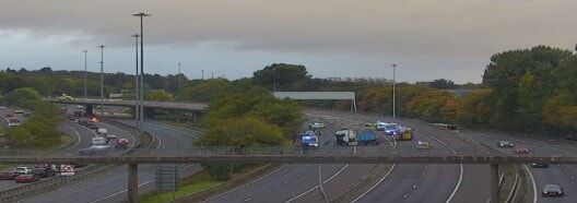 A lorry has crashed on the M8