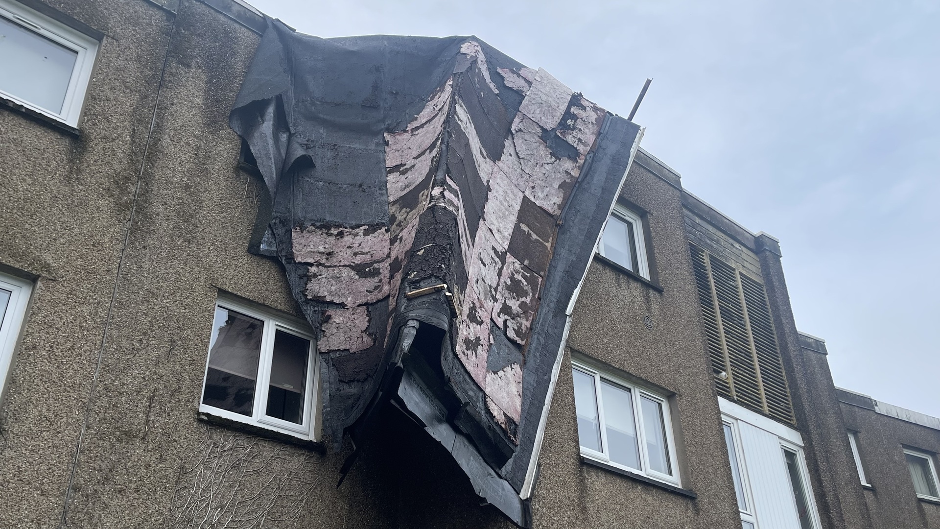 The roof was blown off the flats in Cumbernauld