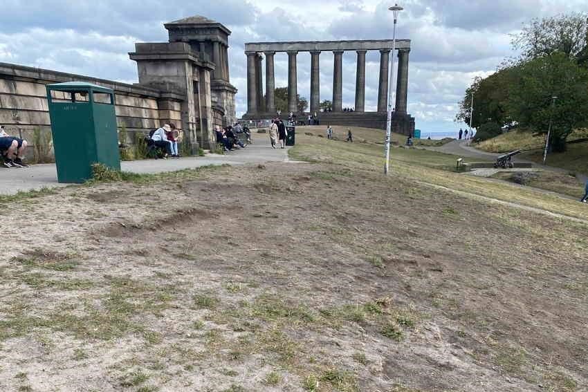 Significant parts of the surface of Calton Hill have been eroded away by a dry summer