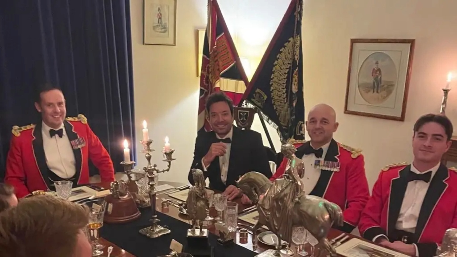 Jimmy Fallon with soldiers from 5Scots as he visited Victoria Barracks, Ballater