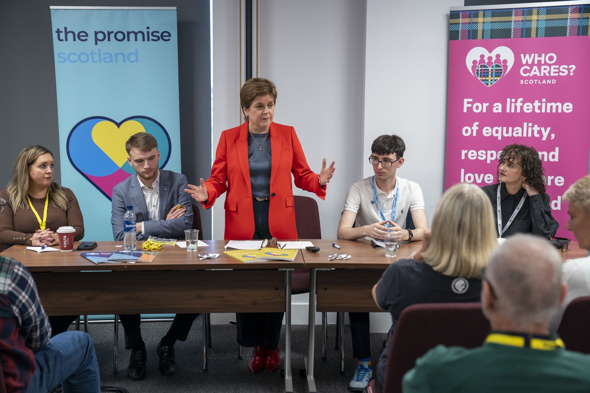 Louise Hunter, Ryan McShane, Nicola Sturgeon, Ethan Mulhall and Fiona Duncan during the event.