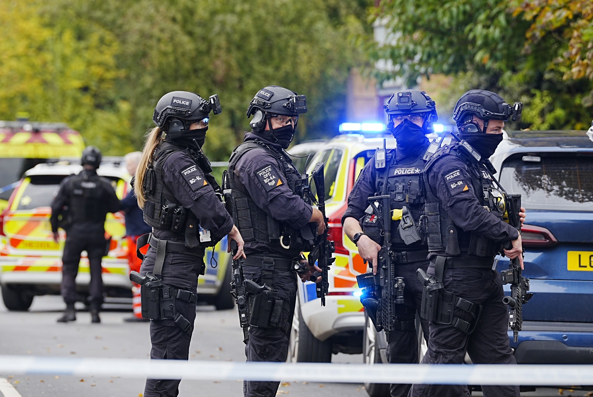 Armed police officers at the scene near the Heaton Park Hebrew Congregation synagogue in Crumpsall, Manchester, where two people died in a suspected terror attack by a man who was shot dead by police (Peter Byrne/PA).