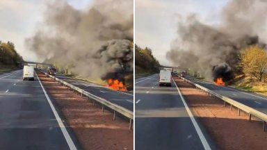 Car bursts into flames on M8 eastbound forcing motorway to shut