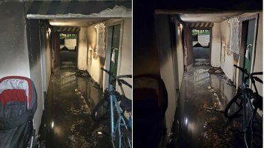 Two children taken to hospital after fire rips through bin shed in Greenock