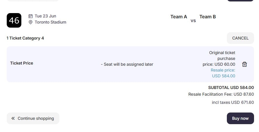 In Toronto, Canada, on June 23 - at the time of writing a group game between two unknown teams - tickets were originally $60 (£45.43).