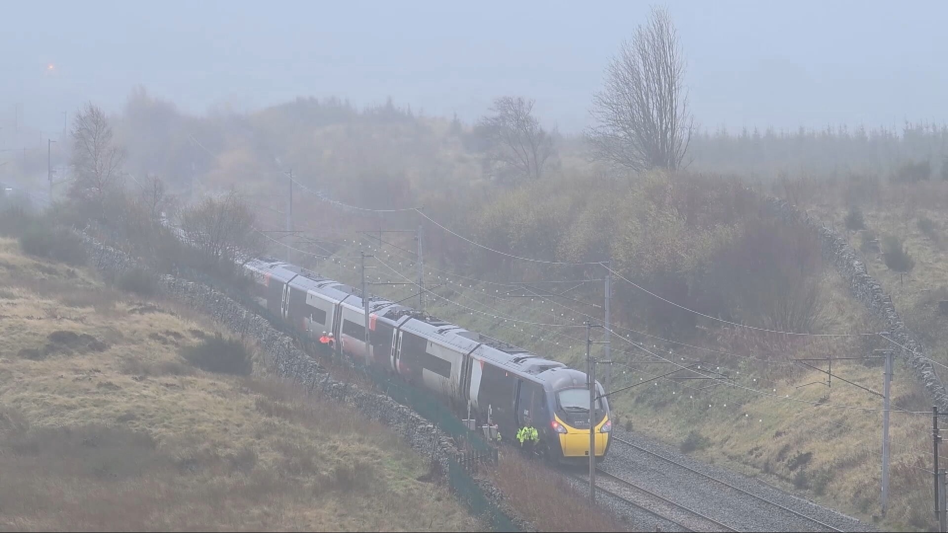 A Glasgow to London train derailed after 'hitting a landslide' at 80mph.