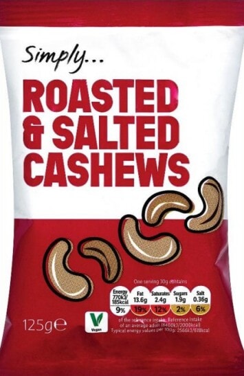 The supermarket has recalled Simply Roasted and Salted Cashews because they may contain glass.