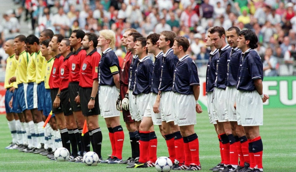 Scotland and Brazil line up at the Stade de France.