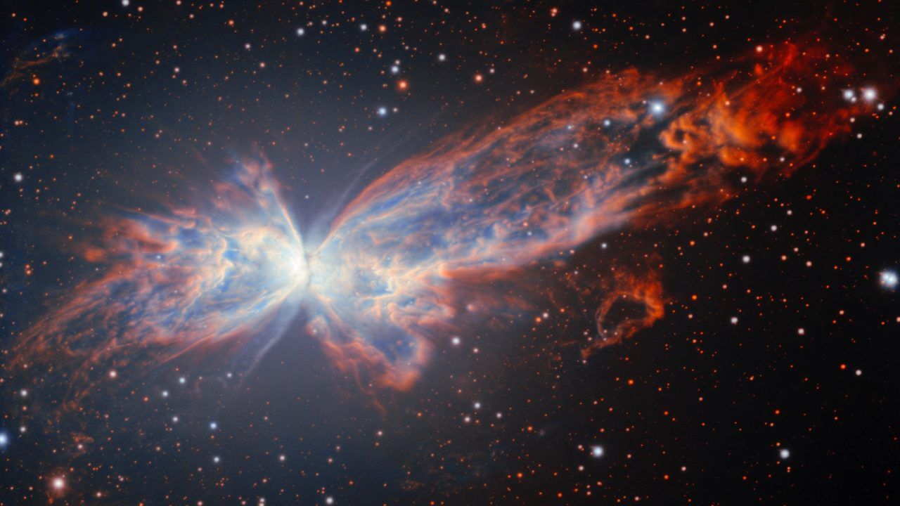 NGC 6302, a billowing planetary nebula that resembles a cosmic butterfly.