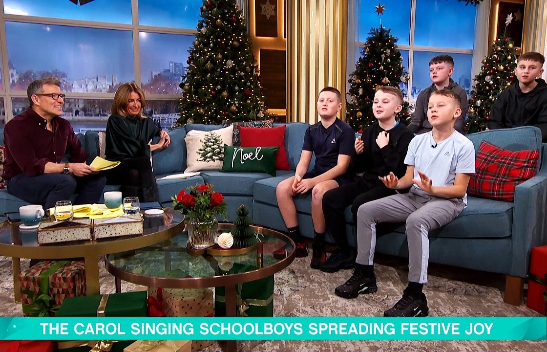 Five schoolboys from Denny, who went global with their doorbell Christmas carolling, have performed their viral hit on STV's This Morning.