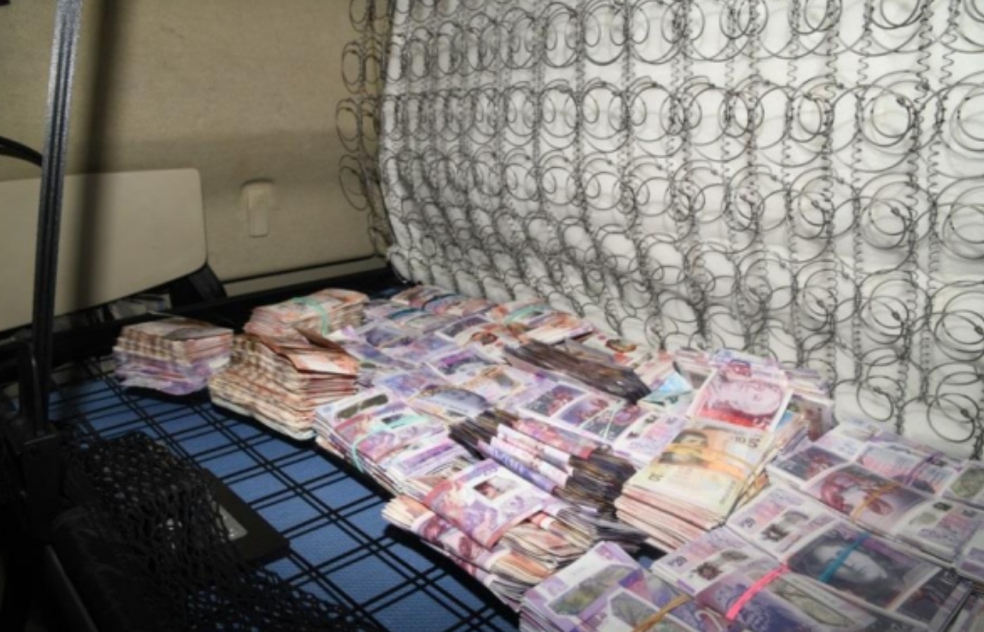 Money found hidden under the mattress in the lorry cab