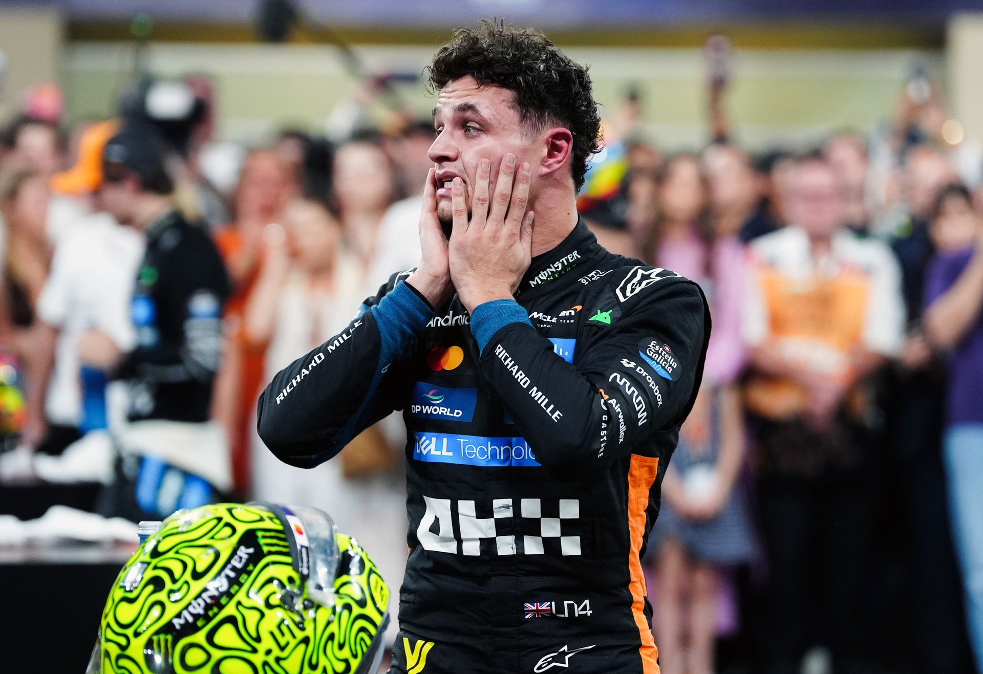 orris reacts after becoming Britain’s 11th F1 world champion.