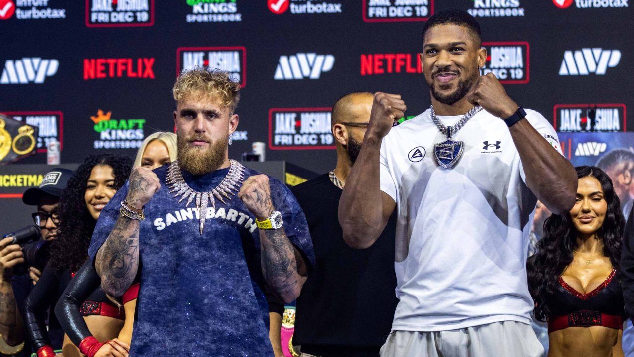 Anthony Joshua weighs in almost two stone heavier than Jake Paul for Miami fight
