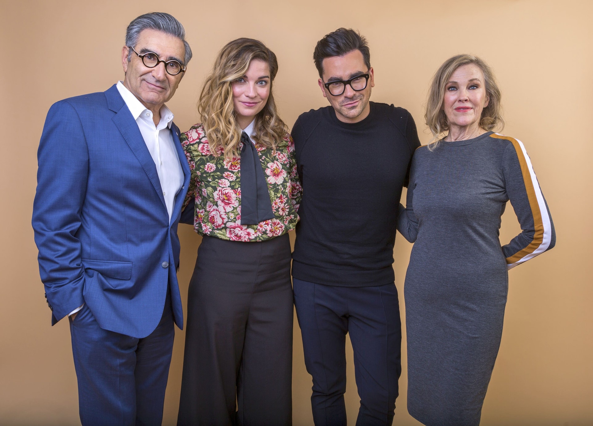 Catherine O’Hara with her Schitt’s Creek co-stars, from left Eugene Levy, Annie Murphy and Daniel Levy in 2018 (Willy Sanjuan/Invision/AP)