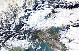 Stunning satellite images show north turned white by snow