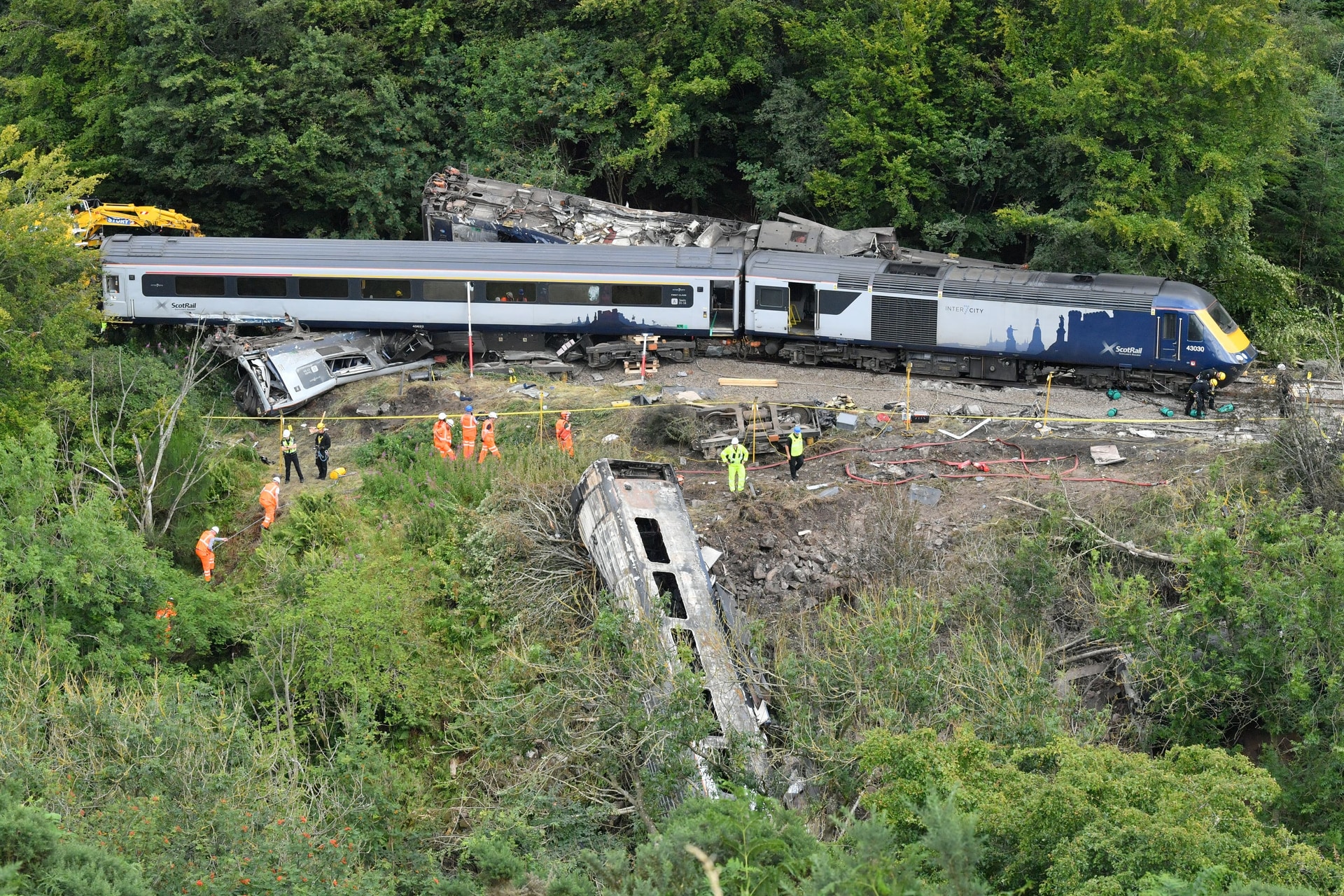 The scene of the derailment in which three people died