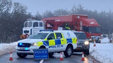 Royal Mail lorry crashes off A9 closing road amid heavy snow and ice