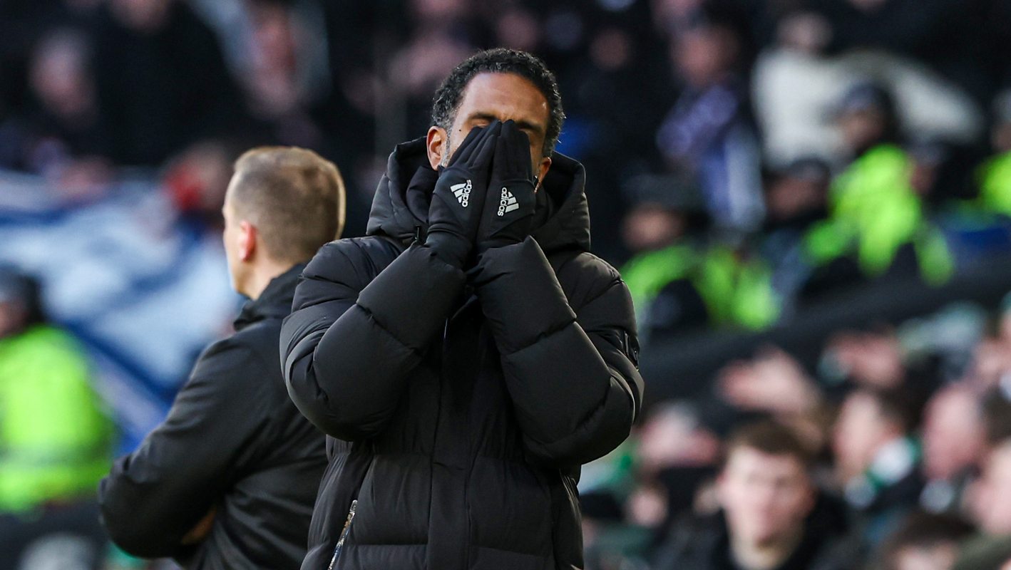 Celtic Manager Wilfried Nancy looks dejected during Celtic's loss to Rangers on January 3.