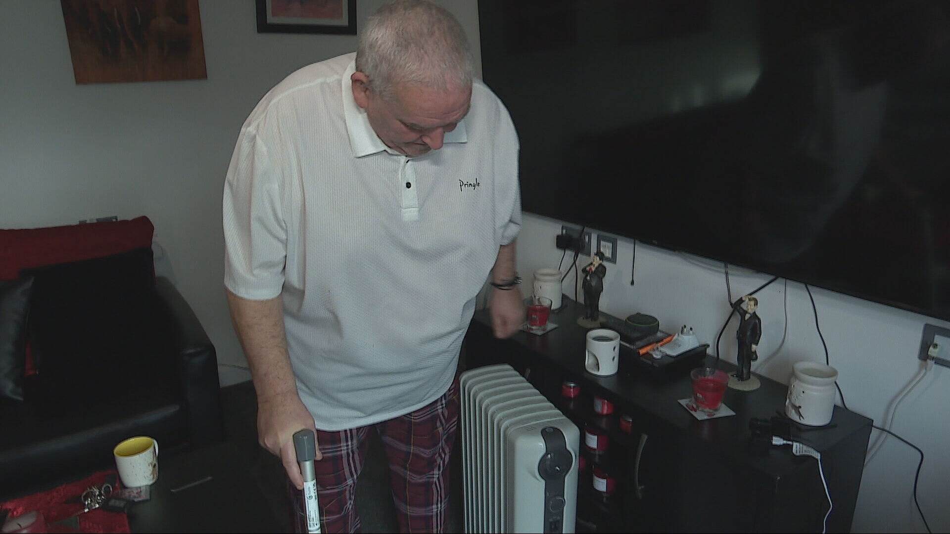 Patrick relies on a plug-in radiator to keep warm