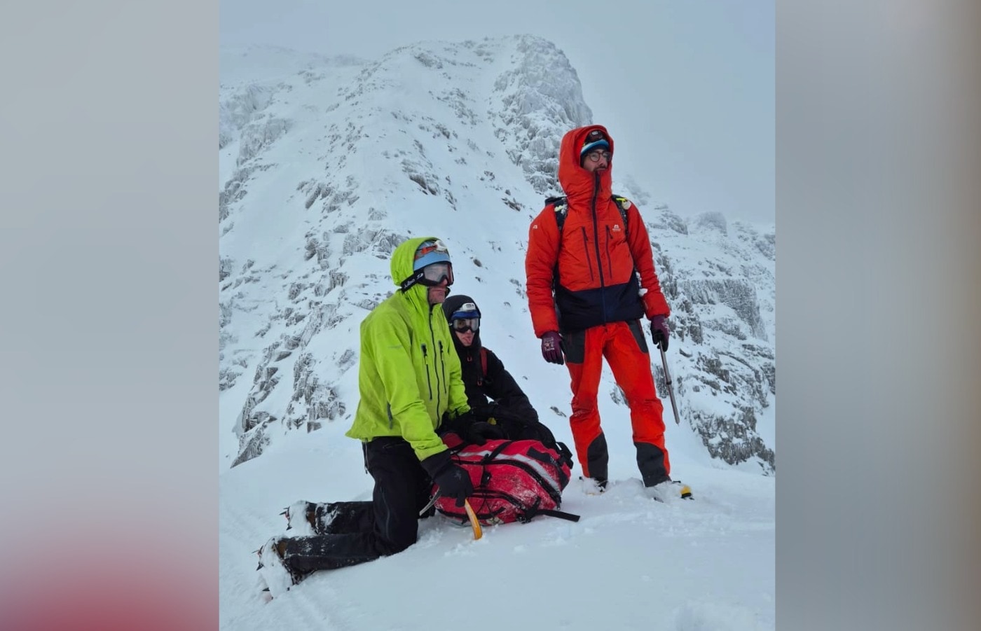 The rescue team faced extreme weather and poor visibility.