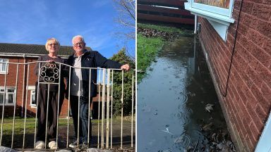 Glasgow gran ‘frightened to leave house’ as garden flooded by blocked drains