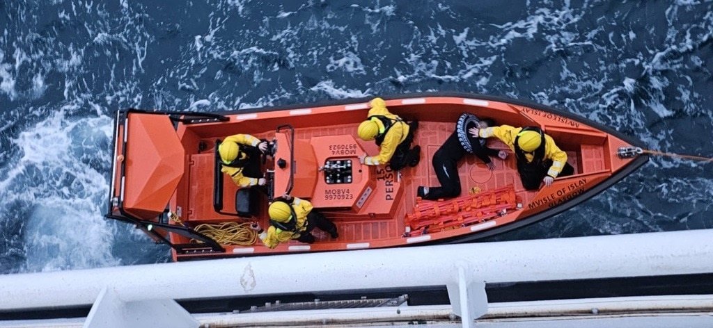The MV Isle of Islay’s fast rescue craft was launched.