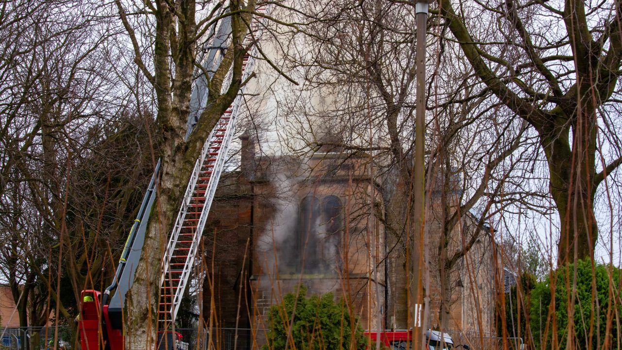 Road closed as fire crews battle derelict church blaze near Falkirk