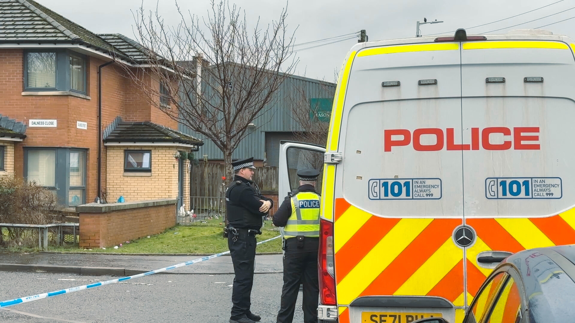 Emergency services were called to Dalness Close in the Tollcross area after they were alerted to a disturbance at around 12.25pm on Monday.