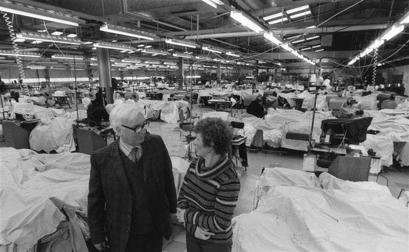 James Milne, general secretary of the Scottish TUC, pictured touring plant with union delegate Marie McGrath in March 1981