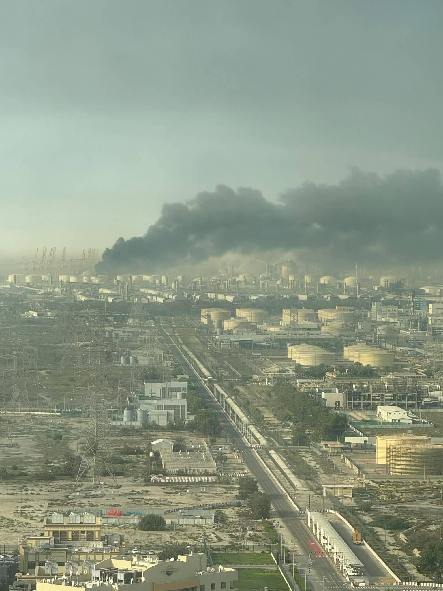 Elidi Patterson took photos from her hotel showing the impact at Dubai’s Jebel Ali Port.