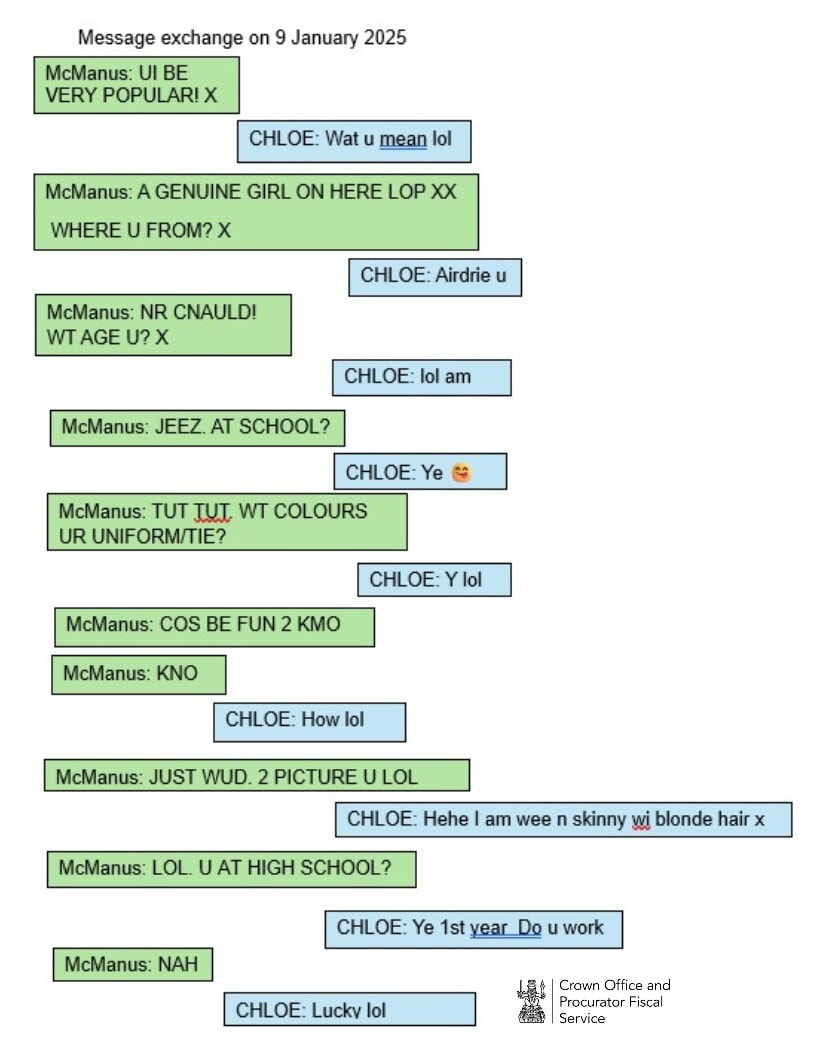 Kik messages between Adam McManus and the decoy on January 9, 2025
