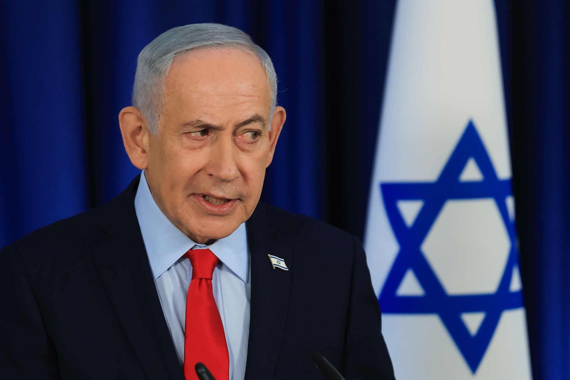 Israeli Prime Minister Benjamin Netanyahu speaks during a press conference in Jerusalem (Ronen Zvulun via AP)