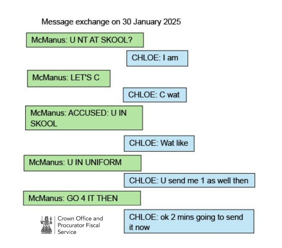 Kik messages between Adam McManus and the decoy on January 30, 2025
