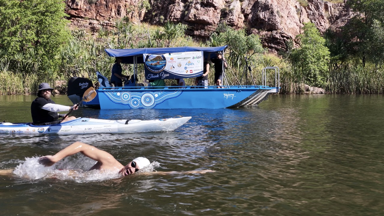 Against the dramatic backdrop of the East Kimberley’s ancient gorges and red cliffs, Donaldson said it was the most visually stunning swim of his career.