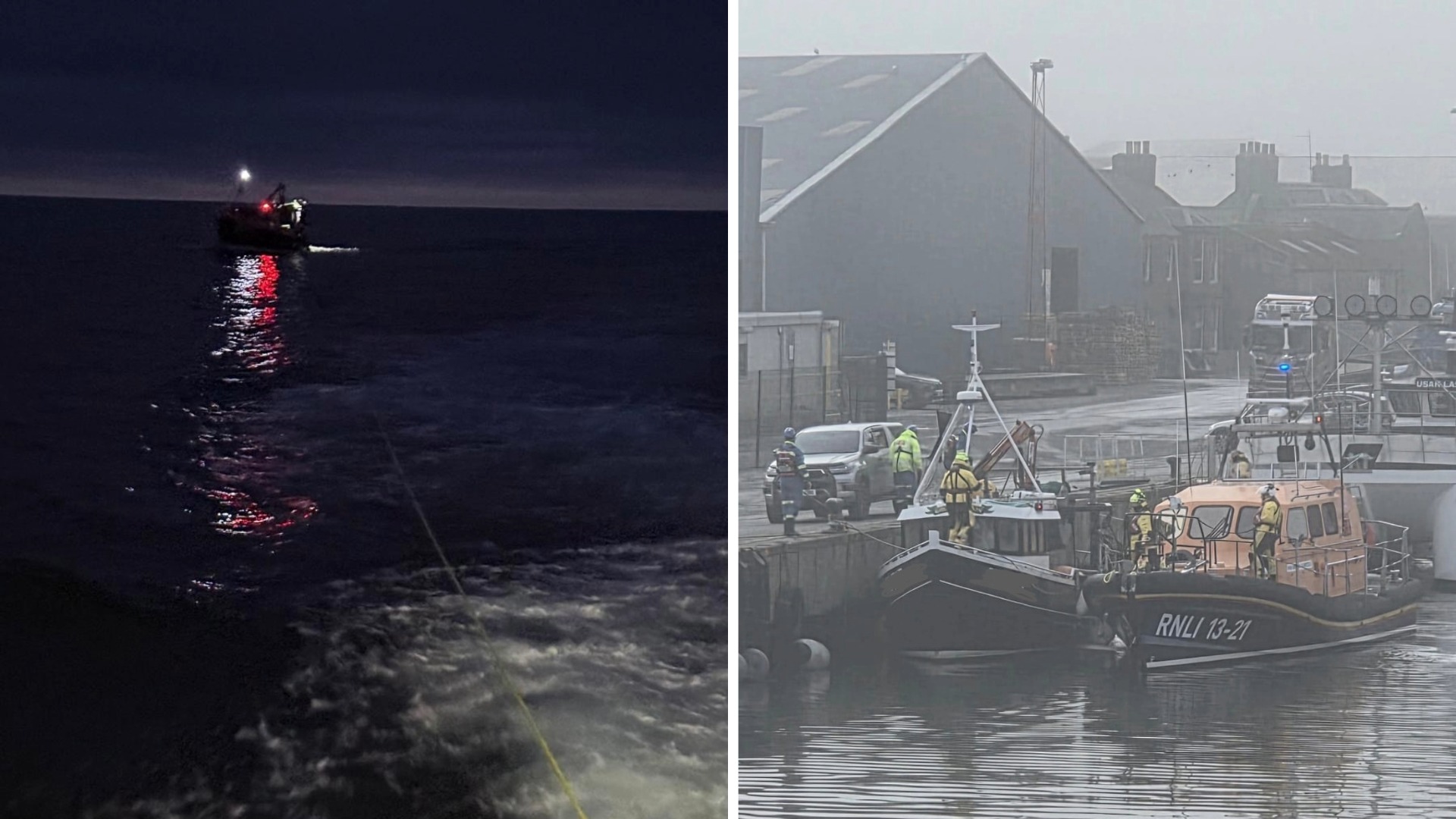 Montrose RNLI launched to drifting fishing boat near offshore wind farm.