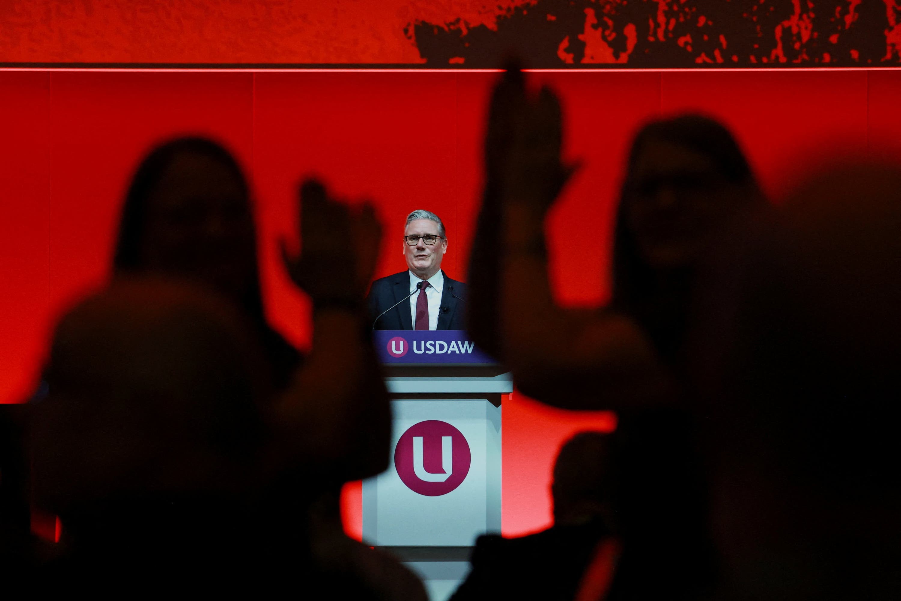 Sir Keir Starmer delivers a speech to the Usdaw conference in Lancashire