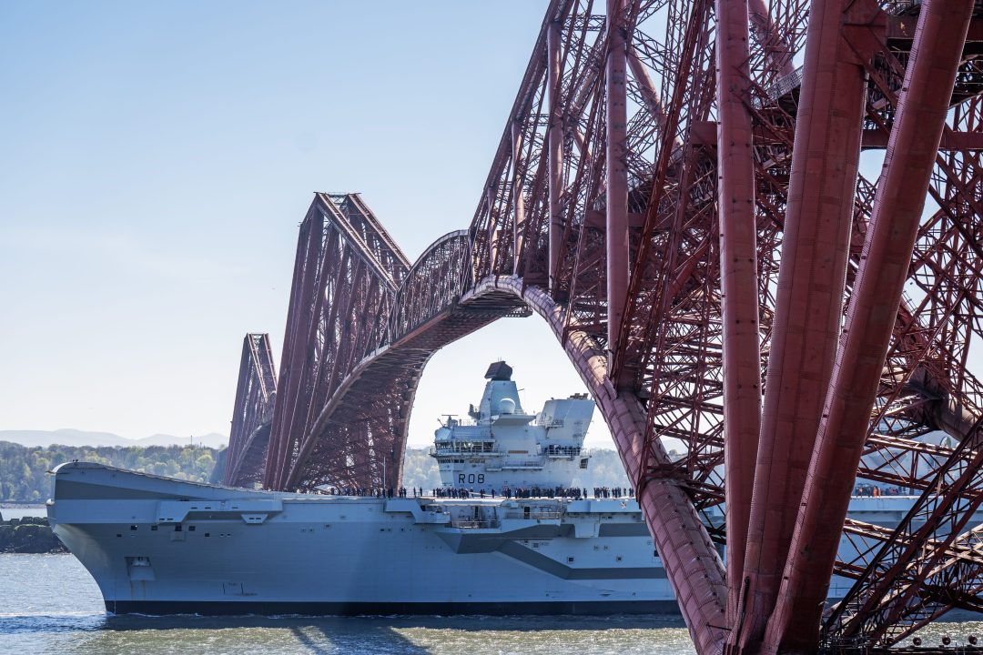 HMS Queen Elizabeth sails under Forth Bridge for post-maintenance sea trials