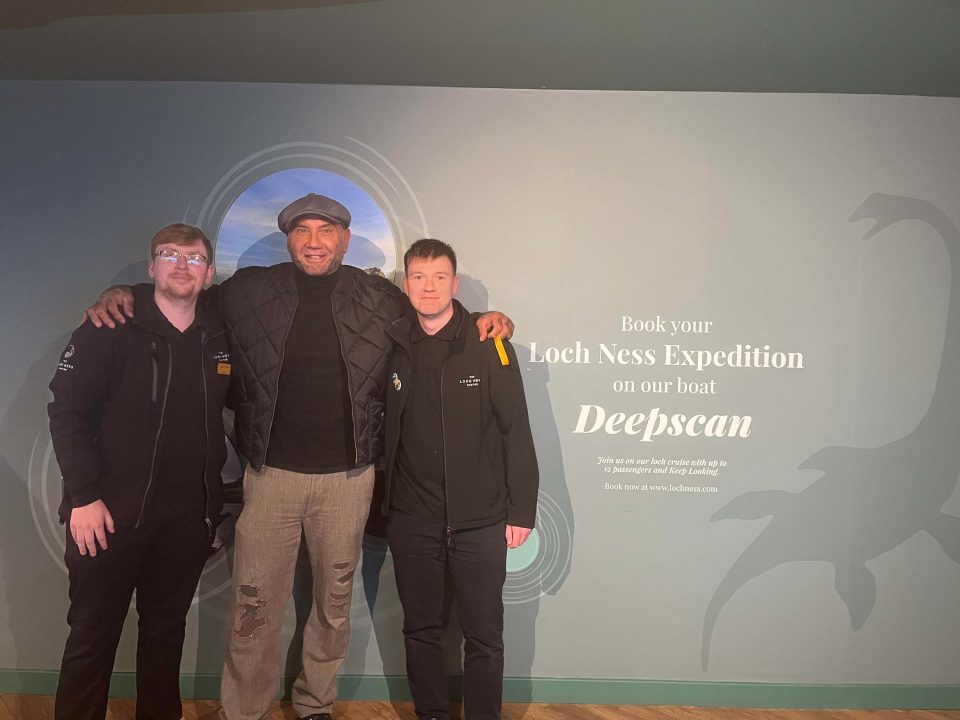 Dave Bautista experiences ‘mystery’ of Loch Ness as he stops in at visitor site