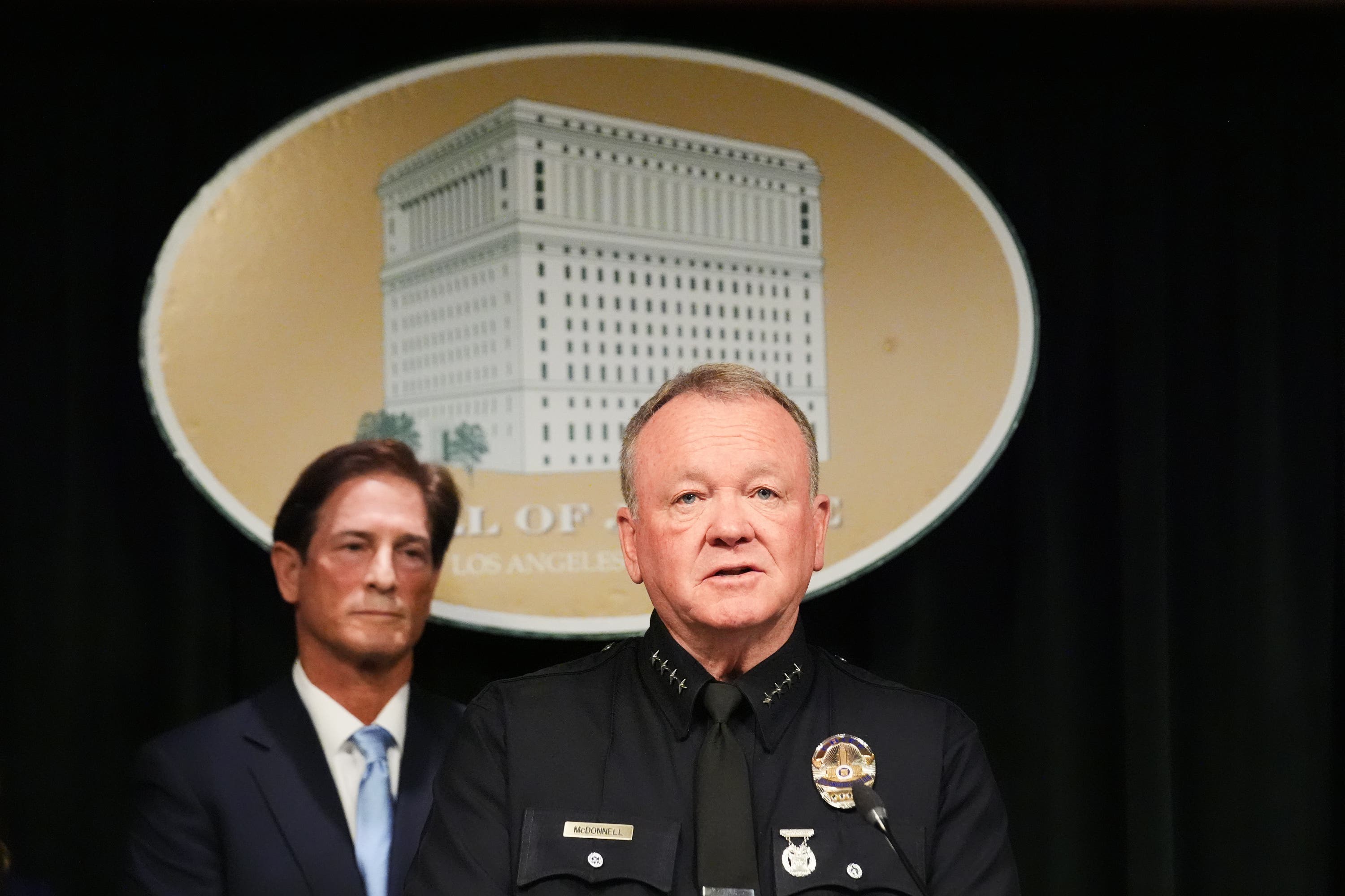 LAPD chief Jim McDonnell speaks in Los Angeles regarding the case of singer D4vd