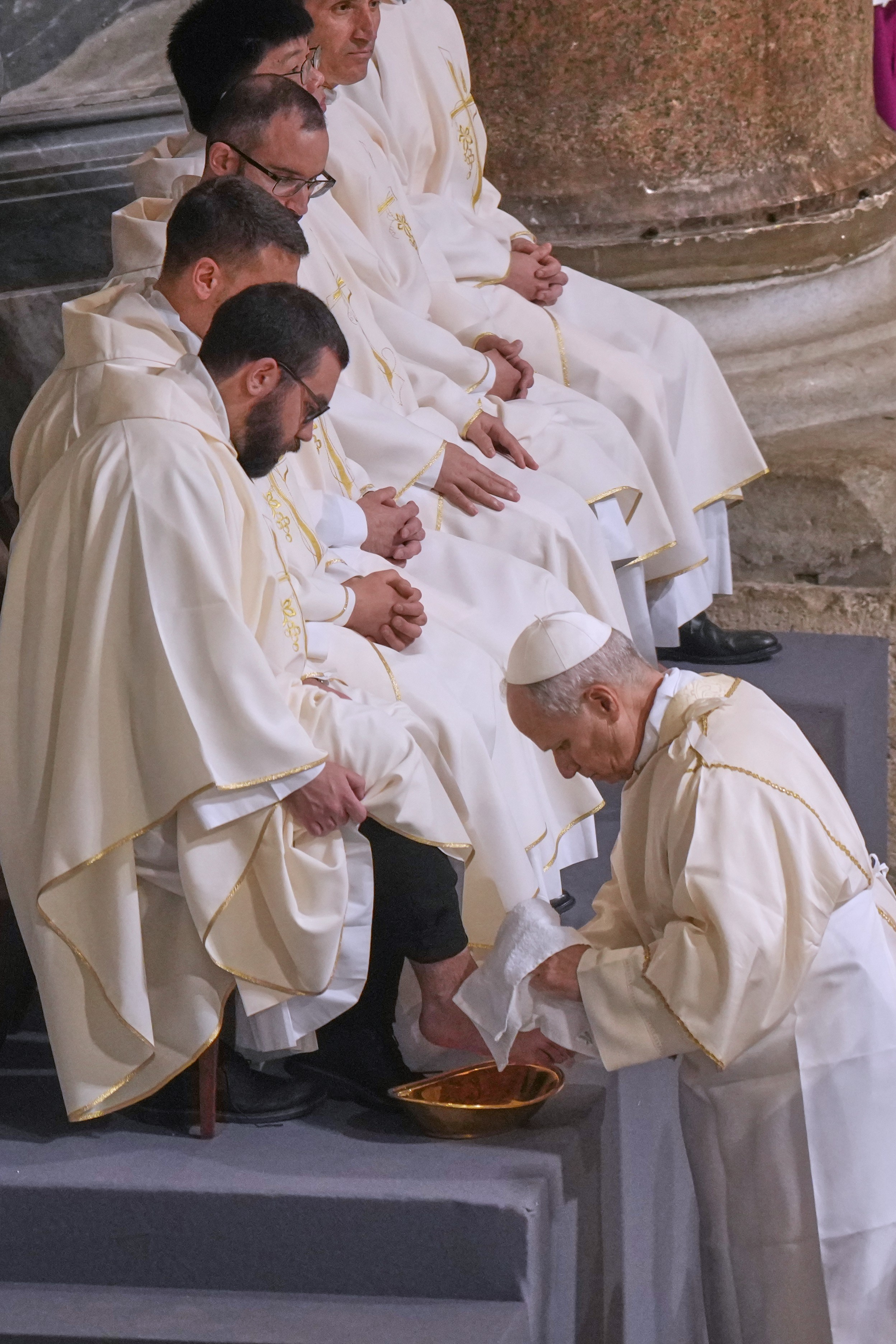 Leo washed the feet of 12 priests during the ceremony