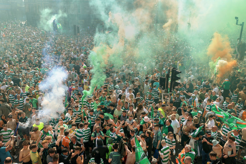 Crowds of Celtic fans gather at the Trongate to celebrate
