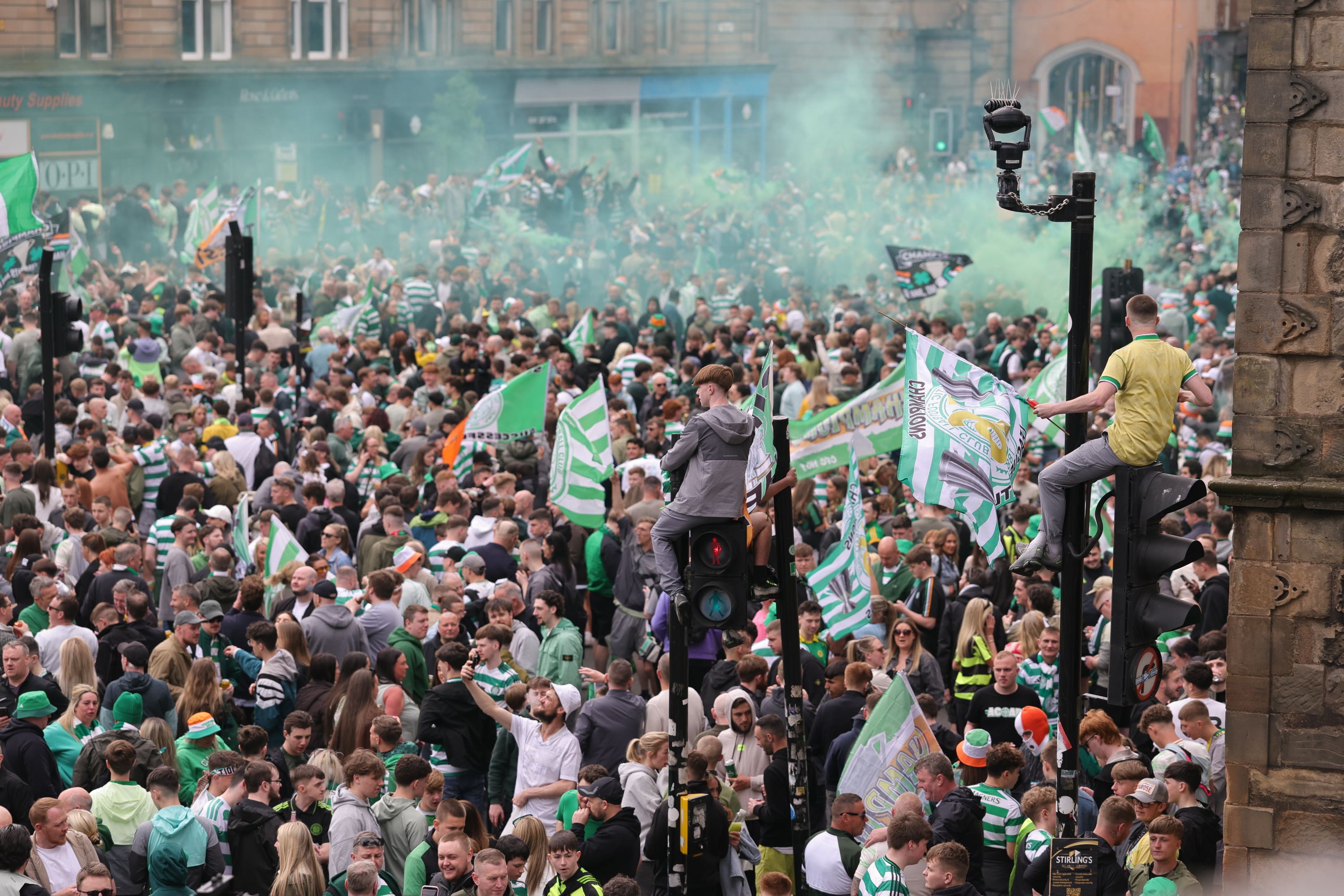 Thousands of Celtic fans congregated in Glasgow (Steve Welsh/PA)