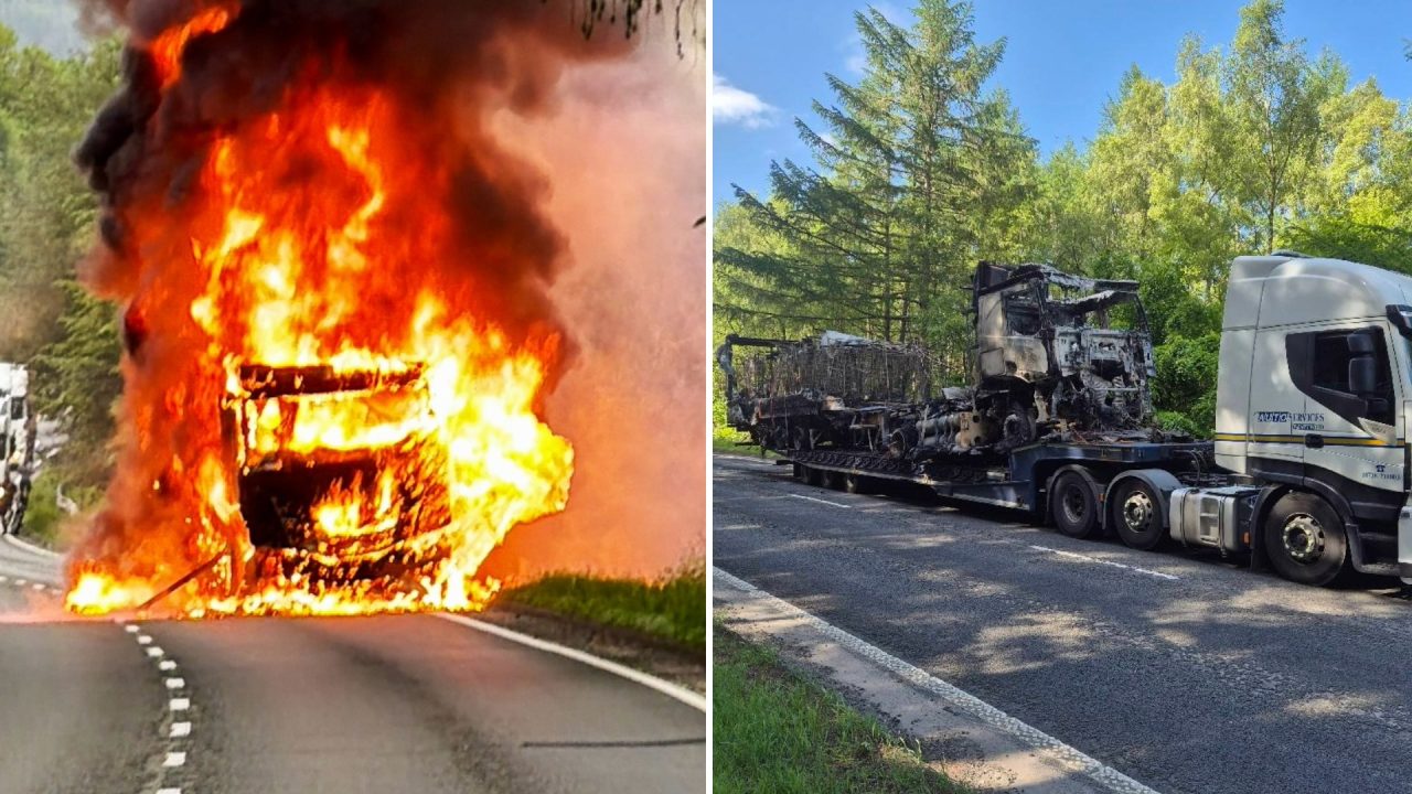 Tesco lorry engulfed by fire on A9 ‘melted into tarmac’