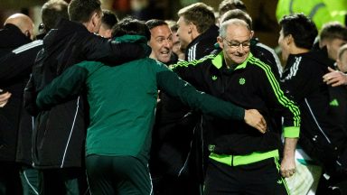 Celtic score last-minute winner as title race goes to final day against Hearts